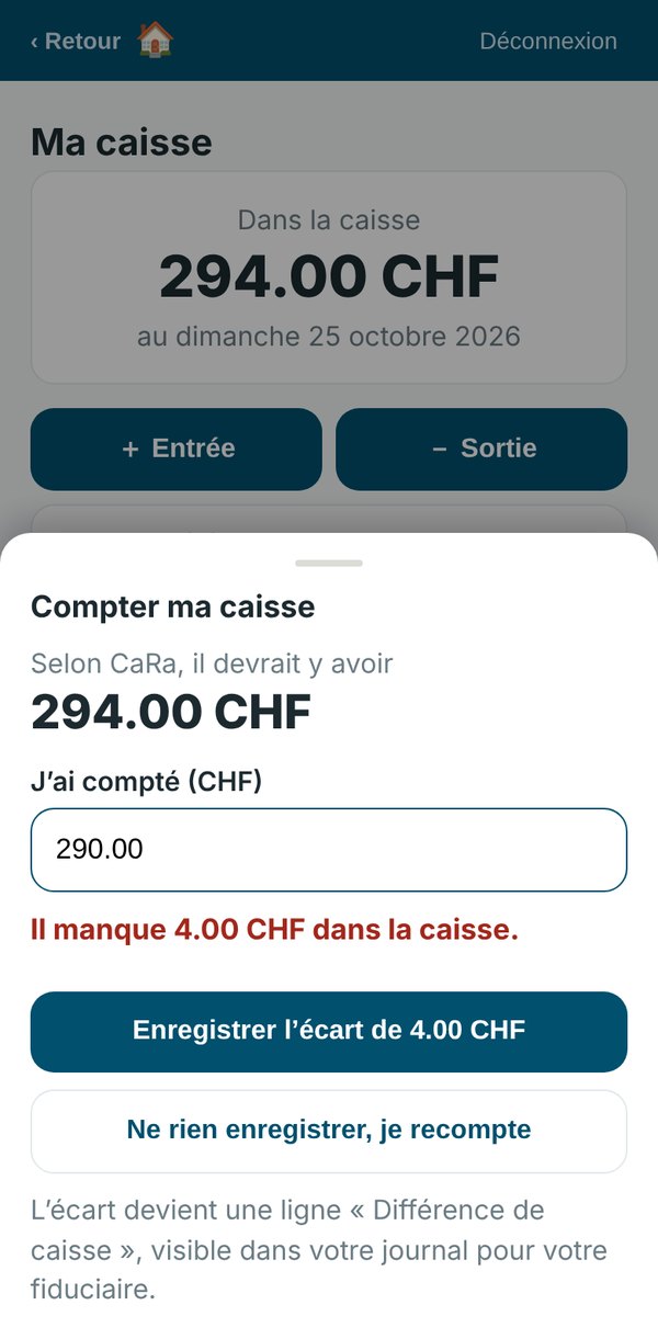 Compter ma caisse : ce qu'il devrait y avoir, ce que vous avez compté, et l'écart